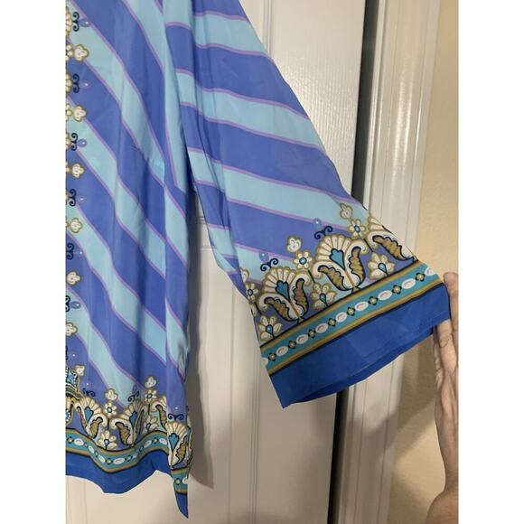 Bob Mackie Wearable Art Bombay Placement Print Button Front Shirt 2X Blue Multi - Picture 5 of 7